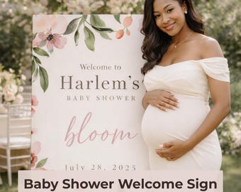 Baby in Bloom Baby Shower Welcome Sign Template 18x24 Editable Canva Floral Garden Poster Printable Pink Girl Shower Decor