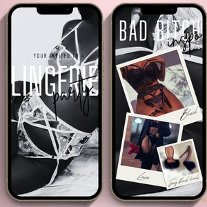 Lingerie sexy, convite de aniversário em preto e branco, convite para download, editável