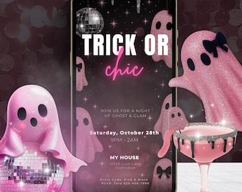 Pink Ghost Halloween Girls Night Invitation: Animated MP4 Canva Template (Digital Download)