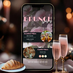 Brunch-Geburtstags-Animierte Einladung für Telefon mit bearbeitbarem Outfit-Planer Digitaler Vorlage Video einladen Download für Frauen-Geburtstagsfeier