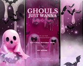 Pink Ghost Halloween Invitation for Girls | Cute Editable Digital MP4 Phone Invite | Spooky Costume Party Canva Template Instant Download