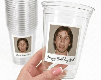 Funny Face Picture Party Cups Custom Face Plastic Cups with Personalized Text for Birthday Events Bulk Plastic Cups 16 oz Colored Cups