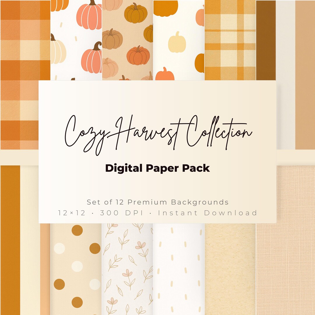 Cozy Fall Pumpkin Digital Paper Pack PNG, Autumn Scrapbook Backgrounds ...