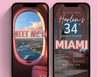 Digital Birthday Weekend Invitation, Animated Travel Itinerary, Rose Gold Miami Vacation Schedule Trip Evite, Editable Planner Template