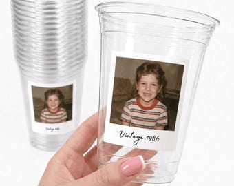 Personalized Photo Cups 16oz Custom Plastic Cups with Text for Birthday Party Events Decorations Vintage Face Picture Personal Plastic Cups