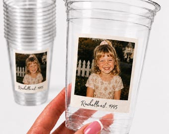 1995 Benutzerdefinierte Plastikbecher Personalisierte Geburtstagspartybecher mit Foto und benutzerdefiniertem Text für Veranstaltungen zum 30., 40. Geburtstag Trinkgefäße Party Favors