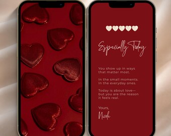 Digital Valentine Card for Him – Romantic Phone Love Message, Editable Modern Red Heart Design