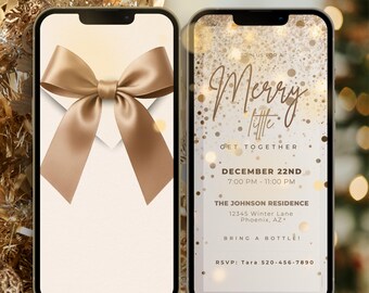 Sparkle Christmas Party Phone Invite | Cozy Neutral Color Holiday Get Together Video Invitation Christmas Text Message Digital Card Templat