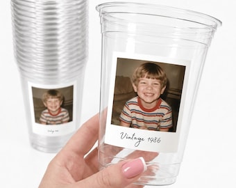 Custom Photo Cups 16oz Personalized Plastic Cups with Text for Parties Events Birthday Supplies Decorations Vintage Year Face Picture