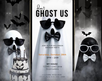 Animated Ghost Birthday Invitation | Editable Halloween Costume Party Digital Phone Invite MP4 | Spooky Birthday Template for Kids & Adults