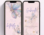 Light Purple Butterfly Baby Shower Animated Phone Invitation, Editable Baby Girl Sparkle Invite Template, Pastel Spring Digital Baby Invite