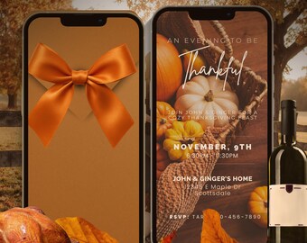Friendsgiving Downloadable Animated Invitation Template | Editable Thanksgiving Dinner Video Phone Invite |Cozy Fall Digital Invite Template