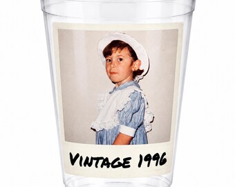 Personalized Vintage 30th Birthday Party Cups, Custom Photo 16 oz Disposable Plastic Cups, Dirty Thirty Party Favors, Adult Birthday Cups