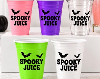 Halloween Cups, Spooky Juice with Bats, 16 oz Disposable Plastic Drinkware, Halloween Party Decorations and Supplies