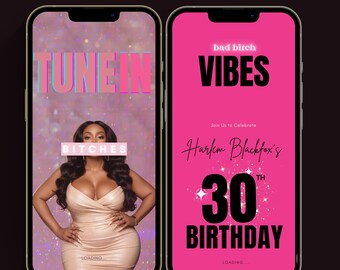 Baddie Birthday Invitation Pink Animated Phone Evite for Women, Birthday Dinner Invite, Adult Birthday Mobile Video Invitation