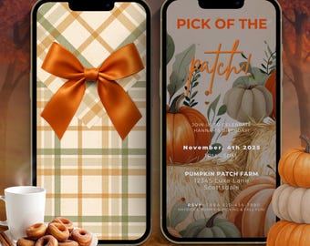 Orange Pumpkin Patch Birthday Animated Invitation Digital Download | Fall Harvest Party Video Invite for Kids | Rustic Autumn Phone Template