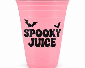Pink Halloween Cups, Pinkoween Spooky Juice 16 oz Disposable Plastic Drinkware, Girls Halloween Party Decor and Supplies