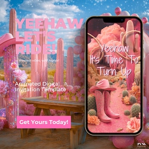 Wild West Cowgirl Invitation Template: Pink Rodeo Bachelorette Party (Digital Download)