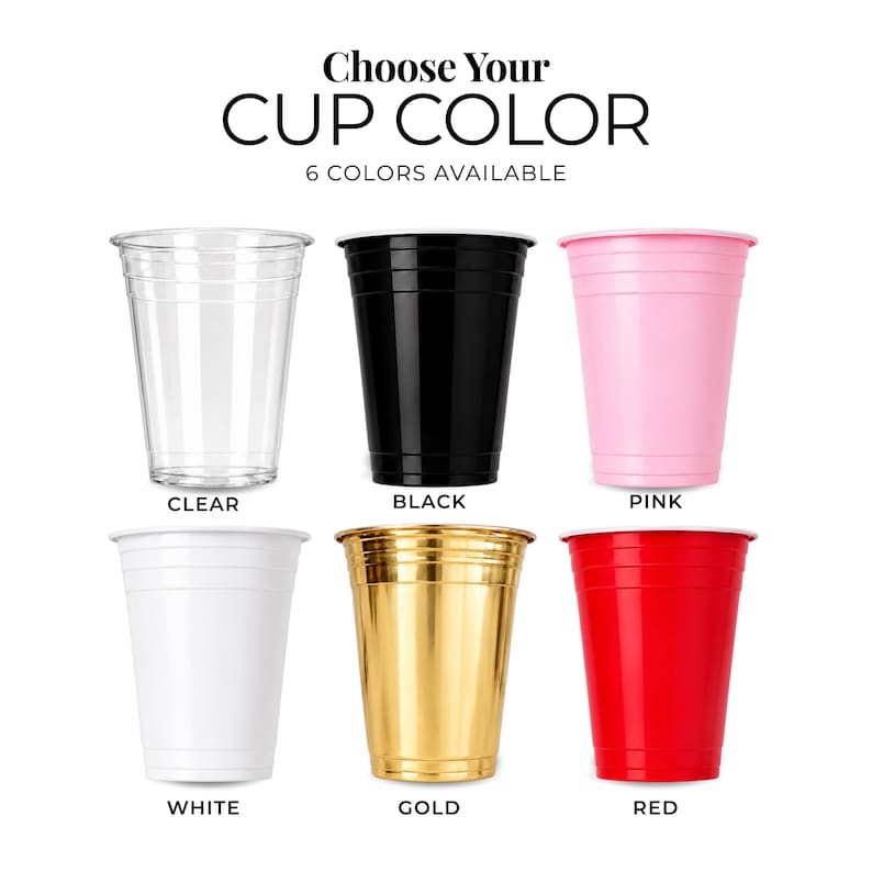 Custom plastic cups bulk color options clear, black, pink, white, gold, red personalized birthday cups bulk for parties, disposable party cups custom photo design, choose your cup color custom drinkware set, bulk party cups for events, personalized cups for birthday party favors and celebrations