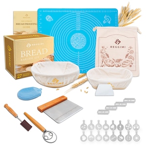 Banneton Bread Proofing Basket Set- 27 Piece Bread Making Kit with Round and Oval Proofing Baskets for Sourdough Bread Baking, Lame, Scraper