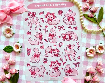 Coquette Forever Vinyl Sticker Sheet, Demure Cute Decals, Animal Lover Gift