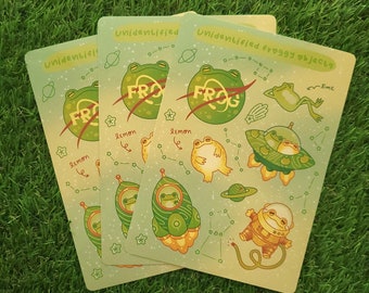 Unidentified Froggy Objects Sticker Sheet, Space Frog Decals, Cute Astronaut UFO Frogs, Whimsical Outer Space Theme
