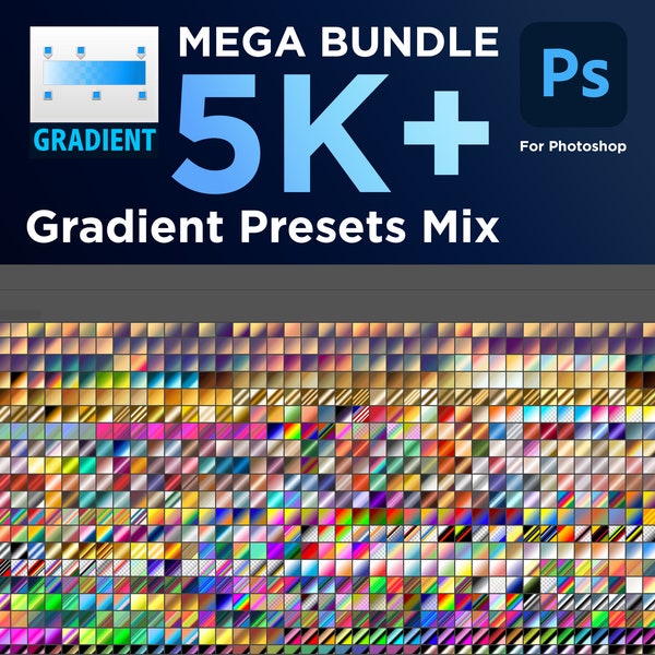 5K+ Mix Gradient Preset Overlays for Photoshop, includes pastel gradient, earth tones, gold, silver and lot of vibrants - Instant Download