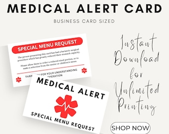 Bariatric Surgery Menu Request Card - Gastric Sleeve Bypass Band Dietary Needs - Post-Surgery Dining Assistance Medical Information DOWNLOAD