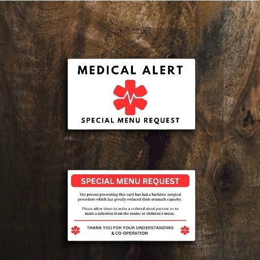 Bariatric Surgery Menu Request Card - Gastric Sleeve Bypass Band ...