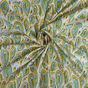 Weiß und Grün Paisley Hand Block Print Stoff Meterware, 100% Baumwolle, 111 cm Breit