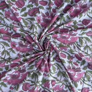 Handcrafted Floral Fabric - Pink & Green Floral Design - Perfect for Sewing, Quilting, Home Decor - 100% Cotton - 44&quot; Width