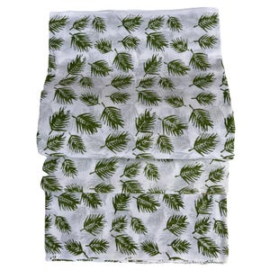 White Block Print Cotton Fabric | Green Leaf Design | Pure Soft Cotton for Quilting, Sewing, Table Linen, Home Decor