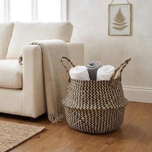 Doniczka z trawy morskiej, wiklinowy kosz na rośliny, pleciony kosz do przechowywania w stylu boho, naturalny kosz na pranie z trawy morskiej, rustykalny organizer do wystroju domu