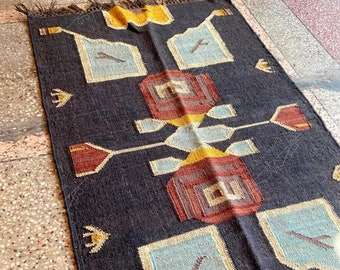 Alfombra Kilim de yute de lana, alfombra Kilim de lana, alfombra Kilim de lana hecha a mano, itum de decoración del hogar, alfombra de lana y yute hecha a mano, alfombra Kilim Dhurrie, india tradicional