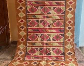 Tapete Kilim de juta e lã feito à mão: Tapete Boho Flatweave