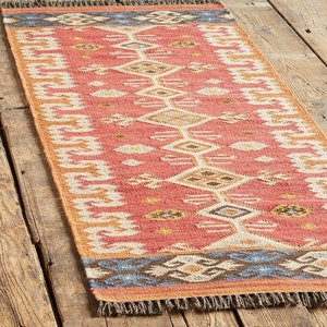 Handmade Area Kilim Rug, Wool Jute Kilim Rug, Flatweave Rug,Bohemian Rug,Indian Dhurrie Rug,Navajo Kilim Rug,Custom Rug,Aztec Rug,Accent Rug