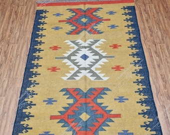 Alfombra Kilim de yute de lana, alfombras HomeDecor, alfombra de lana de tamaño coustme, alfombra de área vintage, alfombra de decoración Boho, alfombra de yute de lana hecha a mano