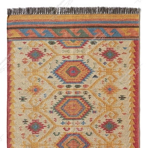 Alfombra Kilim de área hecha a mano, alfombra Kilim de yute de lana, alfombra de tejido plano, alfombra boho, alfombra dhurrie india, alfombra navajo kilim, alfombra personalizada, alfombra azteca, alfombra de acento imagen 4