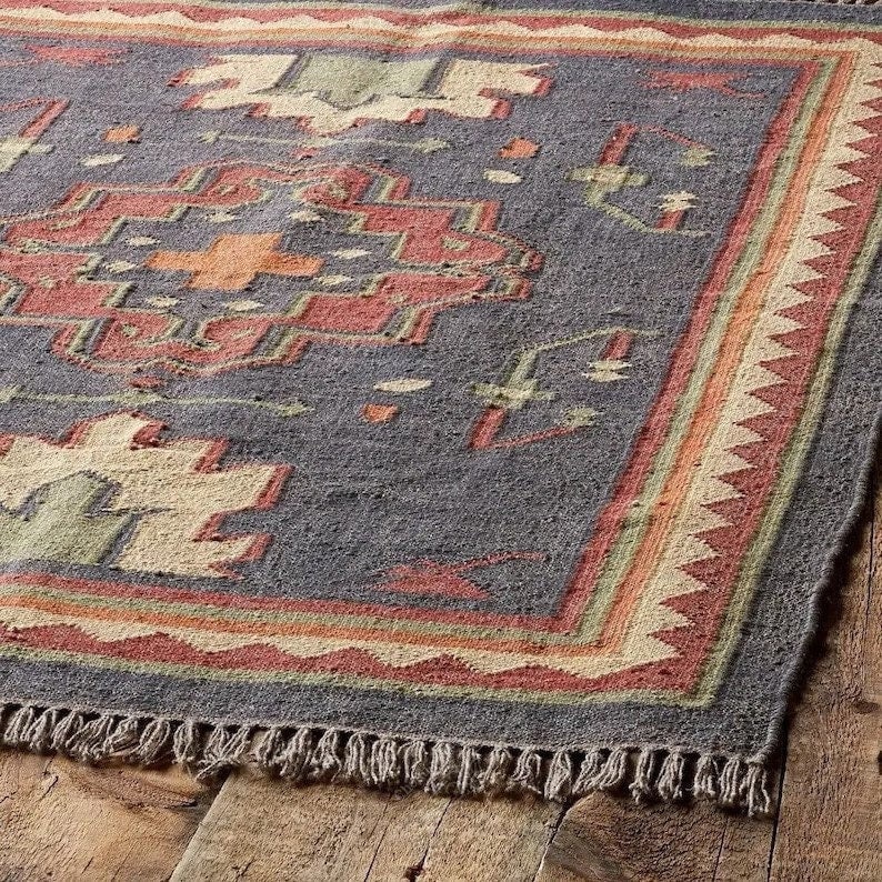 Handmade Wool Jute Kilim Rug,Wool Jute Kilim Rug,Wool and Jute Rug Handmade, Kilim Dhurrie Rug,Handmade Navajo Kilim Rug, Aztec Rug,