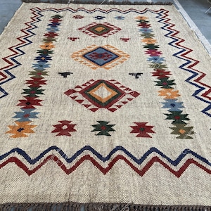 Kilim Rug, Handwoven, Wool and Jute Rug Handmade, Kilim Dhurrie Rug, Traditional Indian jute Area rug