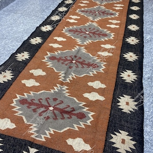 Handwoven Kilim Runner Rug: Wool & Jute Bohemian Stair Decor (2x12 Ft)