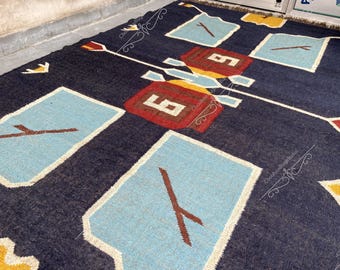 Handwoven Wool Jute Kilim Rug: Bohemian Flatweave Area Rug
