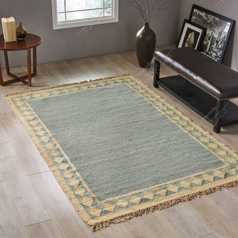 Handwoven Wool Jute Kilim Rug: Indoor/Outdoor Home Decor