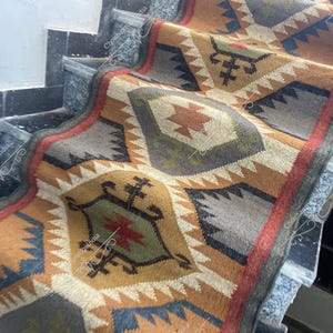 Handwoven Kilim Runner Rug: Wool Jute Stair Decor