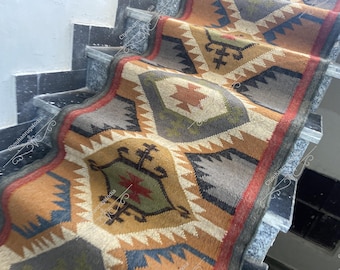 Alfombra Kilim Runner tejida a mano: decoración de escalera de yute de lana