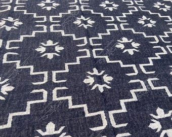 Handmade Wool Jute Kilim Rug, Aztec Navajo Design