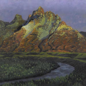 Grand Tetons Oil Painting – Framed Golden Light Landscape, Nature Decor