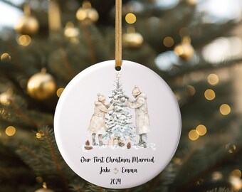 Adorno de Navidad personalizado para casarse por primera vez Adorno de Navidad para recién casados Adorno de Navidad para casarse por primera vez