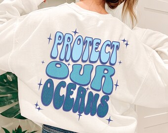 Proteger nuestros océanos Estilo inspirado en el océano Sudadera con animales oceánicos Salvar el océano Medusa Sudadera playera Planeta sobre ganancias Tiburón ballena