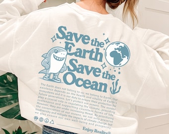 Proteger nuestros océanos Estilo inspirado en el océano Sudadera con animales oceánicos Salvar el océano Medusa Sudadera playera Planeta sobre ganancias Tiburón ballena